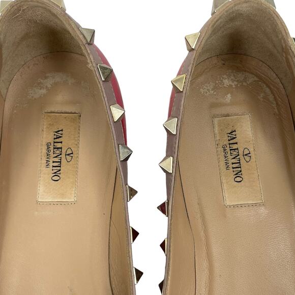 Valentino Garavani Rockstud Two Tone Poined Toe Flats Red Pink Size 40 - Picture 10 of 11